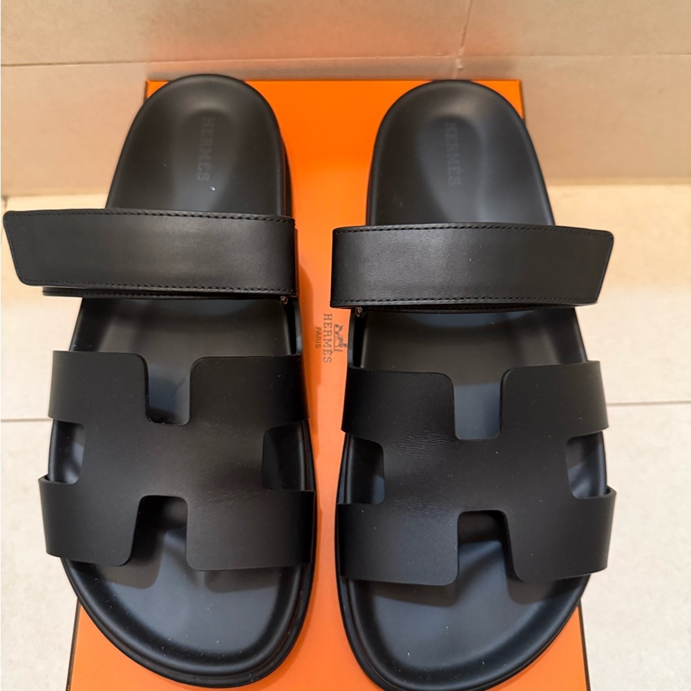Hermes Black Chypre Sandals - Picture 1 of 5